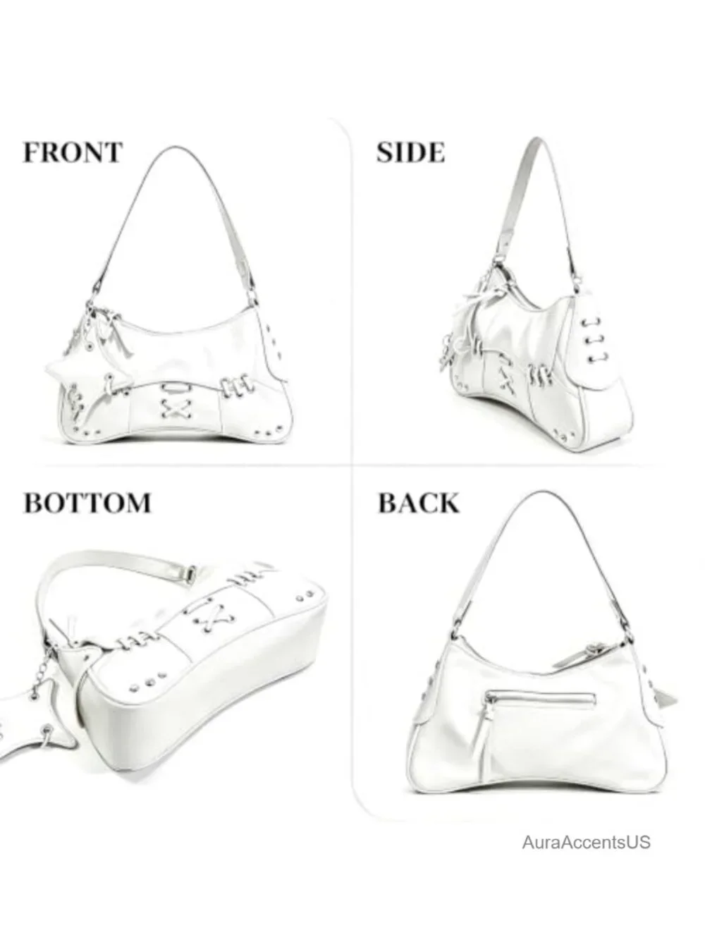 Vintage Punk Faux Leather Hobo Bag Y2K Shoulder Bag